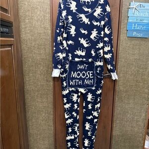 Adult Unisex Moose Print Onesie Flapjack Pajamas